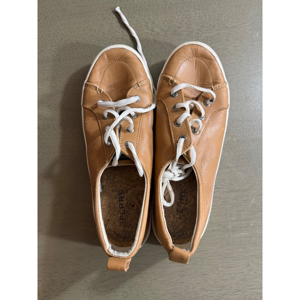 Sperry Crest Vibe Womens Tan Leather Low Top Sneakers STS84256 Size 8.5